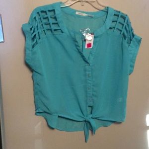Teal lattice arm blouse brand new